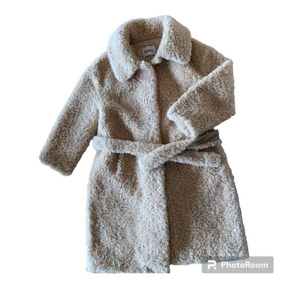 JAKKE Katrina Free People Faux Fur Coat Biscuit Size 10 Mob Wife Aesthetic Belt - Picture 8 of 14